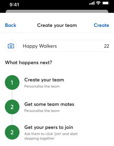 Mobile Screenshot: create new team